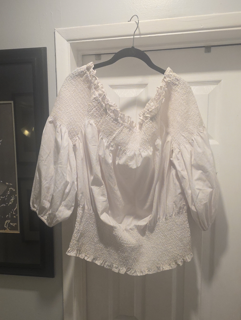 Smocked Puff-Sleeve Women's Top - White